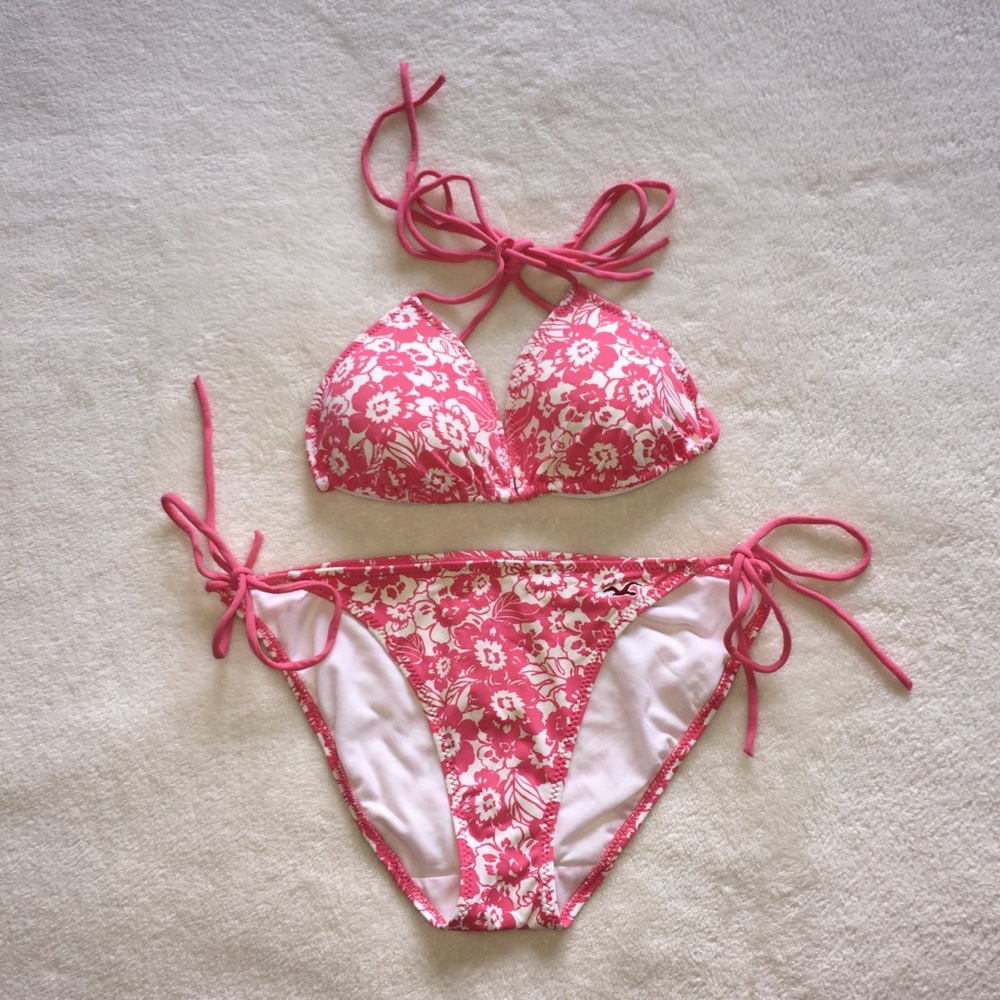 Hollister Coral Pink Triangle Swim Bikini 2 pc
